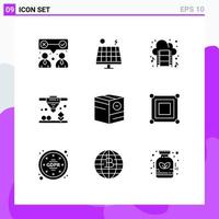 9 Universal Solid Glyphs Set for Web and Mobile Applications e box cloud laser sintering printing Editable Vector Design Elements