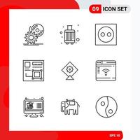 Creative Set of 9 Universal Outline Icons isolated on White Background vector