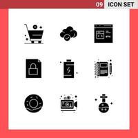 Solid Glyph Pack of 9 Universal Symbols of cell lock app file development Editable Vector Design Elements