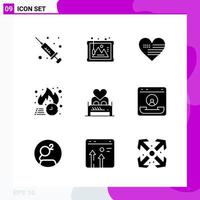 Solid Icon set Pack of 9 Glyph Icons isolated on White Background for Web Print and Mobile vector