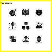 Set of 9 Modern UI Icons Symbols Signs for database summer customer party fun Editable Vector Design Elements