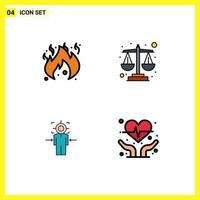 Modern Set of 4 Filledline Flat Colors Pictograph of danger achieve balance man cardiogram Editable Vector Design Elements