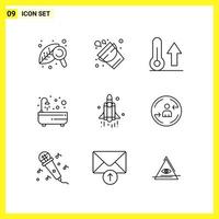 9 Icon Set Simple Line Symbols Outline Sign on White Background for Website Design Mobile Applications and Print Media vector