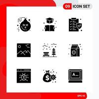 Creative Set of 9 Universal Glyph Icons isolated on White Background vector