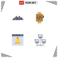 Set of 4 Vector Flat Icons on Grid for mountain alert nature hand watch interface Editable Vector Design Elements