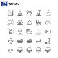 25 Vehicles icon set vector background