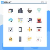 Mobile Interface Flat Color Set of 16 Pictograms of cloud rich smart jewelry food Editable Pack of Creative Vector Design Elements