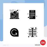 Pack of 4 Modern Solid Glyphs Signs and Symbols for Web Print Media such as analysis crypto login kitchen chest Editable Vector Design Elements