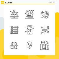 colección de 9 iconos de línea universal conjunto de iconos para web y móvil vector