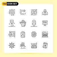 16 iconos creativos para el diseño moderno de sitios web y aplicaciones móviles receptivas 16 símbolos de contorno signos sobre fondo blanco paquete de 16 iconos vector