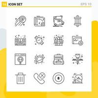 Collection of 16 Universal Line Icons Icon Set for Web and Mobile vector