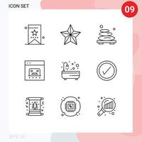 Mobile Interface Outline Set of 9 Pictograms of online business star banking spa Editable Vector Design Elements