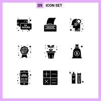 9 Icons in Solid Style Glyph Symbols on White Background Creative Vector Signs for Web mobile and Print