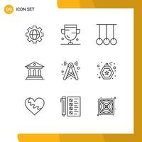 9 Universal Outlines Set for Web and Mobile Applications signal court competition campus university Editable Vector Design Elements