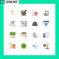 Modern Set of 16 Flat Colors and symbols such as blueprints microscope wellness lab play Editable Pack of Creative Vector Design Elements