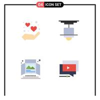 Editable Vector Line Pack of 4 Simple Flat Icons of heart ad sauna interior print Editable Vector Design Elements