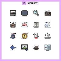 Mobile Interface Flat Color Filled Line Set of 16 Pictograms of sun bag magnifying care first Editable Creative Vector Design Elements