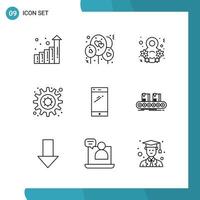 Vector Pack of 9 Outline Symbols Line Style Icon Set on White Background for Web and Mobile