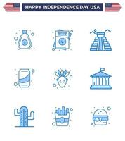 9 iconos creativos de ee.uu. signos de independencia modernos y símbolos del 4 de julio de la cola americana nativa construyendo soda cerveza elementos de diseño vectorial editables del día de ee.uu. vector