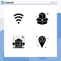 Universal Icon Symbols Group of 4 Modern Solid Glyphs of wifi wifi box home location Editable Vector Design Elements