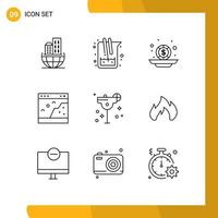 Group of 9 Outlines Signs and Symbols for picture page lab interface coins Editable Vector Design Elements