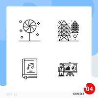 Modern Pack of 4 Icons Line Outline Symbols isolated on White Backgound for Website designing vector