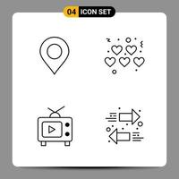 4 Black Icon Pack Outline Symbols Signs for Responsive designs on white background 4 Icons Set vector