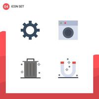 Pack of 4 creative Flat Icons of cog dustbin collection machine attract Editable Vector Design Elements