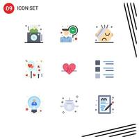 Set of 9 Vector Flat Colors on Grid for heart romantic healthcare party balloon Editable Vector Design Elements