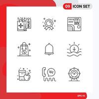 User Interface Pack of 9 Basic Outlines of alert shopping tree money bag Editable Vector Design Elements