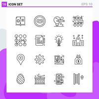 conjunto de 16 iconos en estilo de línea símbolos de contorno creativo para el diseño de sitios web y aplicaciones móviles signo de icono de línea simple aislado en fondo blanco 16 iconos vector