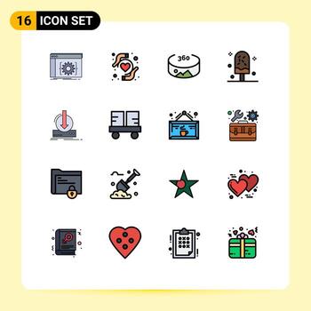 Group of 16 Modern Flat Color Filled Lines Set for dlc addition panorama sweet ice Editable Creative Vector Design Elements