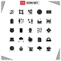 Solid Glyph Pack of 25 Universal Symbols of construction steak call diversion meat tools Editable Vector Design Elements