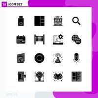 Pack of 16 creative Solid Glyphs of day calendar building canada zoom Editable Vector Design Elements