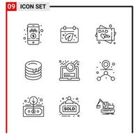 9 General Icons for website design print and mobile apps 9 Outline Symbols Signs Isolated on White Background 9 Icon Pack vector