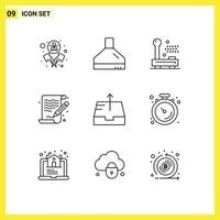 Modern Set of 9 Outlines Pictograph of send mailbox electronic file arts Editable Vector Design Elements