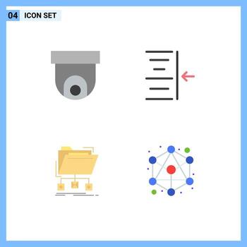 Modern Set of 4 Flat Icons and symbols such as camera files video text network Editable Vector Design Elements