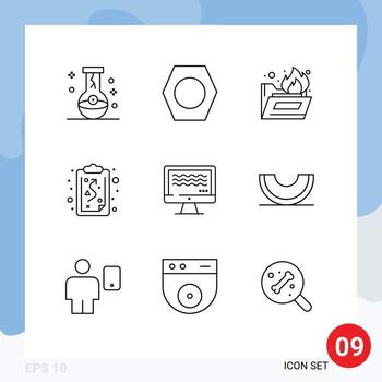 paquete de 9 signos y símbolos de esquemas modernos para medios de impresión web como transmisión en vivo tácticas de carpetas en vivo ruta elementos de diseño de vectores editables