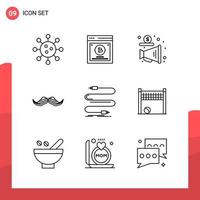 Pack of 9 Universal Outline Icons for Print Media on White Background vector