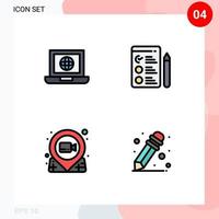 Set of 4 Modern UI Icons Symbols Signs for laptop movie internet job search pushpin Editable Vector Design Elements