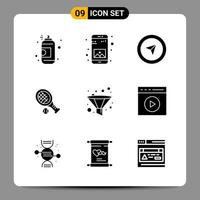 9 Black Icon Pack Glyph Symbols Signs for Responsive designs on white background 9 Icons Set vector