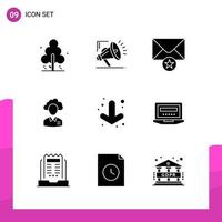 Glyph Icon set Pack of 9 Solid Icons isolated on White Background for responsive Website Design Print and Mobile Applications vector