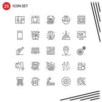 Pack of 25 creative Lines of video document document nature cart Editable Vector Design Elements