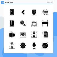 moderno 16 iconos de estilo sólido símbolos de glifo para uso general signo de icono sólido creativo aislado sobre fondo blanco paquete de 16 iconos vector