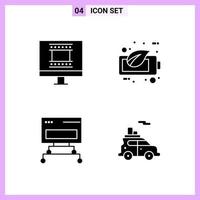 4 Icons in Solid Style Glyph Symbols on White Background Creative Vector Signs for Web mobile and Print