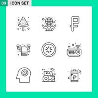 paquete de 9 iconos de estilo de línea establece símbolos de esquema para imprimir signos creativos aislados en fondo blanco 9 conjunto de iconos vector