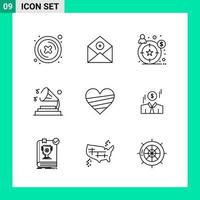 paquete de 9 iconos de estilo de línea establece símbolos de esquema para imprimir signos creativos aislados en fondo blanco 9 conjunto de iconos vector