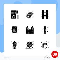 Pack of 9 Modern Solid Glyphs Signs and Symbols for Web Print Media such as big hardware rope hard disc road Editable Vector Design Elements