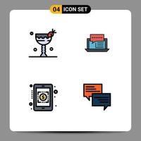 Pack of 4 Modern Filledline Flat Colors Signs and Symbols for Web Print Media such as cocktail social eat dialog currency rates Editable Vector Design Elements