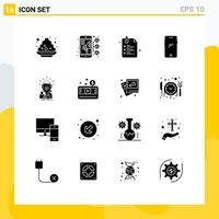 User Interface Pack of 16 Basic Solid Glyphs of achievement android paper mobile phone Editable Vector Design Elements
